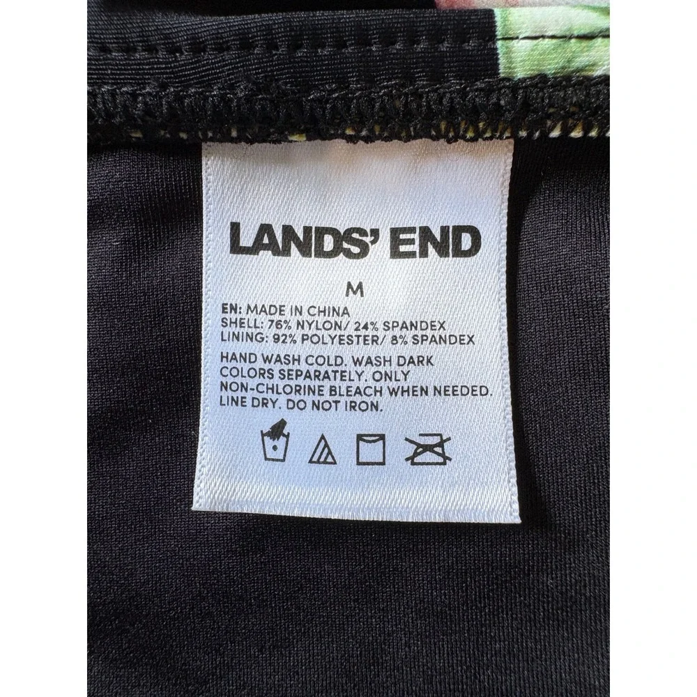 Lands End Womens High Waisted Tropical Palm Bikini Bottoms Black Medium NWT